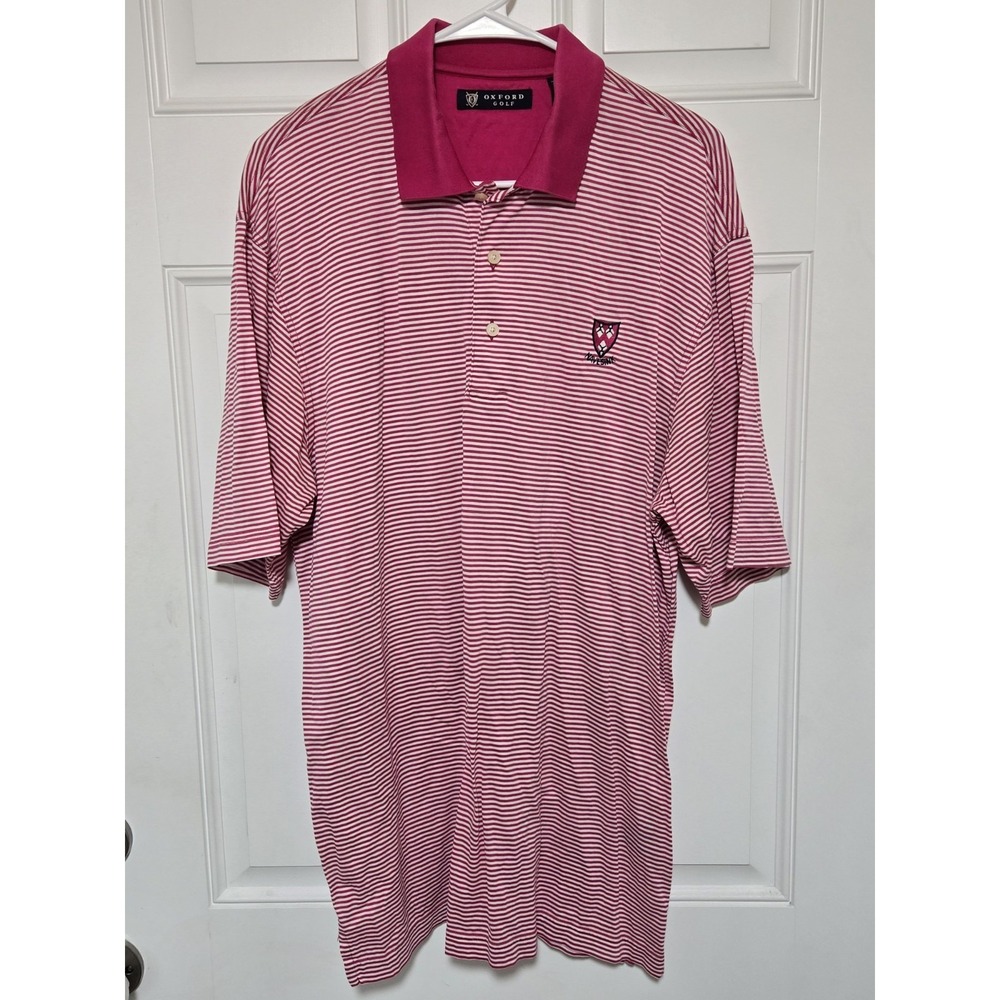 Oxford Golf Polo Shirt Mens Size Medium White Pink Stripes